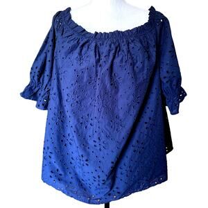 Terra‎ & Sky Flowy Navy Grannycore Cottagecore Cotton Eyelet Top size 2XL